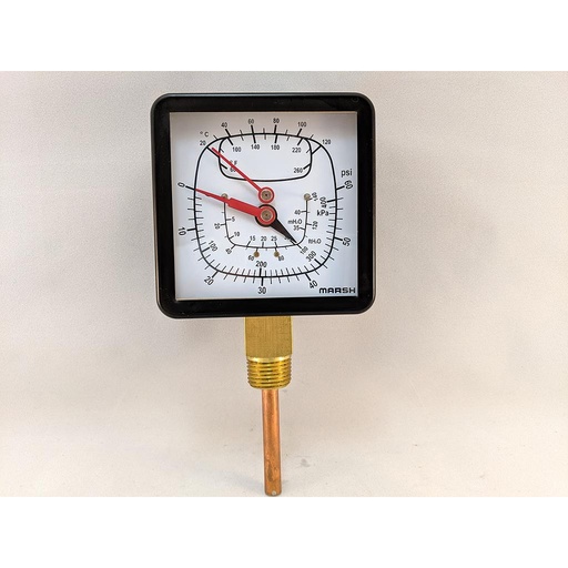 [Y22002] TRIDICATOR 3.5" 1/2"NPT BOTTOM STEM 0-60PSI & FEET OF WATER