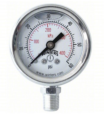 [PFP644] Winters PFP Series Pressure Gauge, 4" Dial, SS Case, 1/4" NPT SS Lower Connection, 100 PSI/kPa