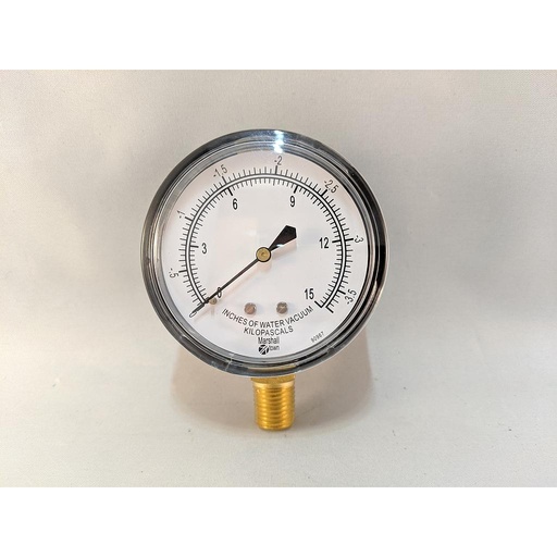 [G22912] VACUUM GAUGE, 2.5" DIAL, 1/4" NPT BOTTOM CONNECT, 0-15" H2O VACUUM