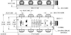 [U2910] Turck Actuator and Sensor Junction Box, 7/8 minifast I/O Ports, " (8 RKF 30-CS12)