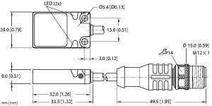 [1600801] Turck Inductive Sensor, Resistant to Magnetic Fields (BI5-Q08-AP6X2/S34-1XOR-RS4)
