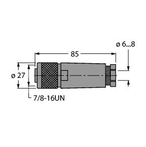 [6914551] Turck Accessories for Fieldbus Systems, Field-Wireable Connector, 7/8″ Female, Straight (BK4140-0/9)