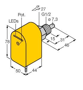[6870096] Turck Flow Monitoring, Immersion Sensor with Integrated Processor (FCS-G1/2A4P-VRX/24VDC)