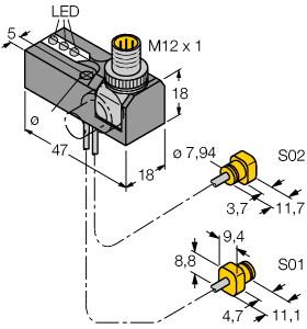 [1650124] Turck Inductive Sensor, Monitoring Kit for Power Clamps (NI2-K08Q-0.095/0.11-BDS-2AP6X3-H1141/S34)