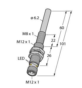 [1600609] Turck Magnetic Field Sensor, For Detection of Ferromagnetic Parts (NIMFE-M12/6.2L101-UP6X-H1141)