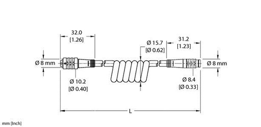 [U0069-09] Turck Actuator and Sensor Cordset, Extension Coil Cordset (PKG 3Z-3-PSG 3/S90-SP)