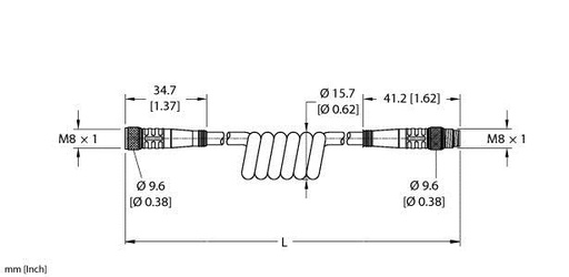 [U99-10828] Turck Actuator and Sensor Cordset, Extension Coil Cordset (PKG 4M-3-PSG 4M/S90-SP)