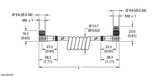 [U99-10954] Turck Actuator and Sensor Cordset, Extension Coil Cordset (PKW 3M-3-PSW 3M/S90-SP)