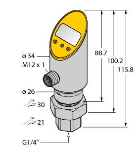 [6833208] Turck Pressure Transmitter (Rotatable), 2 PNP/NPN Transistor Switching Outputs (PS0.25V-501-2UPN8X-H1141)