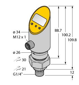 [6832679] Turck Pressure Sensor (Rotatable), 2 PNP/NPN Transistor Switching Outputs (PS010V-504-2UPN8X-H1141)