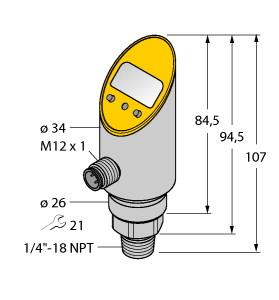[6833414] Turck Pressure sensor, 2 PNP/NPN Transistor Switching Outputs (PS01VR-303-2UPN8X-H1141)