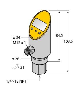 [6833342] Turck Pressure sensor, With Analog Output and PNP/NPN Transistor Switching Output, Output 2 Reprogrammable as Switching Output (PS025V-302-LI2UPN8X-H1141)
