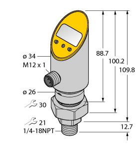 [6832832] Turck Pressure Transmitter (Rotatable), With Analog Output and PNP/NPN Transistor Switching Output, Output 2 Reprogrammable as Switching Output (PS040V-503-LI2UPN8X-H1141)