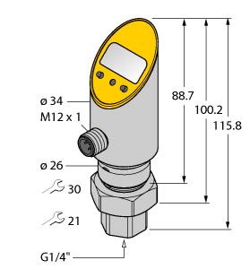 [6832229] Turck Pressure Transmitter (Rotatable), With Analog Output and PNP/NPN Transistor Switching Output, Output 2 Reprogrammable as Switching Output (PS400R-501-LI2UPN8X-H1141)