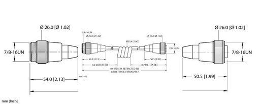 [U2255-01] Turck Actuator and Sensor Cordset, Extension Coil Cordset (RSM RKM 30-2M/S90-SP)