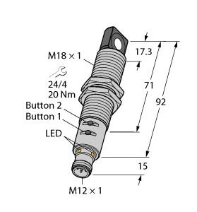 [1610025] Turck Ultrasonic Sensor, Diffuse Mode Sensor (RU40U-M18ES-LIU2PN8X2T-H1151)