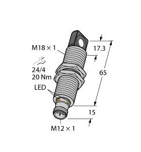 [1610019] Turck Ultrasonic Sensor, Diffuse Mode Sensor (RU40U-M18MS-LFX-H1151)