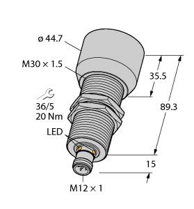 [1610100] Turck Ultrasonic Sensor, Diffuse Mode Sensor (RU600U-M30E-LI8X2-H1151)