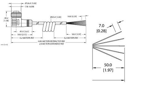 [U2-09419] Turck Actuator and Sensor Cordset, Connection Coil Cordset (WKM 50-2M/S90-SP)