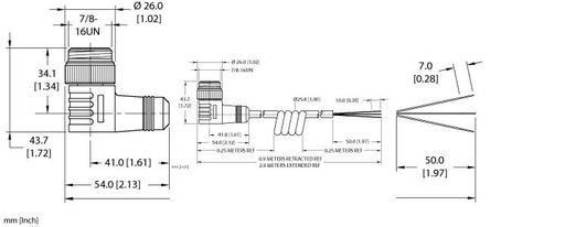 [U99-16762] Turck Actuator and Sensor Cordset, Connection Coil Cordset (WSM 30-2M/S90-SP)