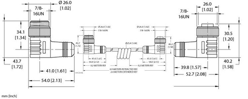 [U2751-20] Turck Actuator and Sensor Cordset, Extension Coil Cordset (WSM WKM 30-2M/S90-SP)