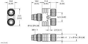 [U0932-33] Turck Actuator and Sensor Splitter, M8 Splitter, 3-Wire (YP2-MFS 4/2MFK 3)