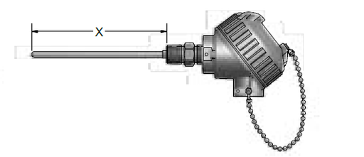 [KK65U-036-00-8HN31] PYROMATIN DUAL Type K TC, 3/8 Inch Diameter, 446 Stainless Steel Sheath, Ungrounded Junction, Sheath Length: 36 Inches, 1/2 Inch x 1/2 Inch NPT Stainless Steel Hex Nipple, Aluminum Screw Cover Head, NEMA 4X Rated