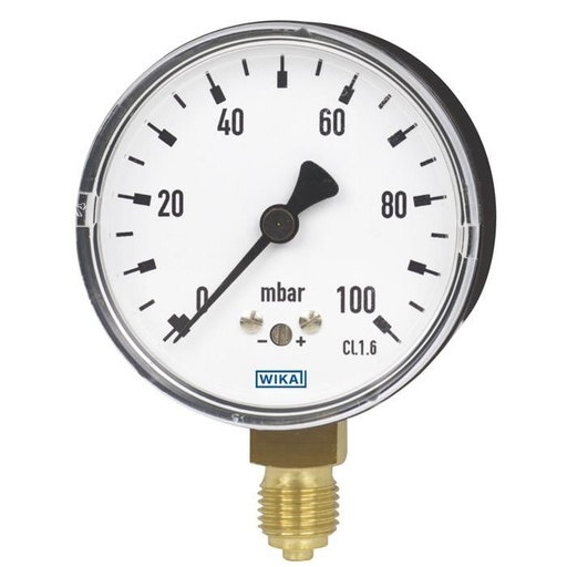 [52599868] Wika 611.10 Series Dry Capsule Pressure Gauge, 2.5" Dial, cmH2O, 1/8 NPT Brass Center Back Mount
