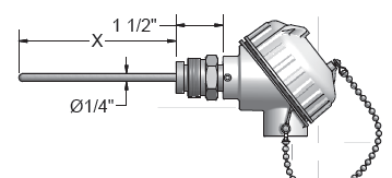 [R5T185L483-09(1/2)-TR-63] RTD THERMOMETER REPLACEMENT, 9.5" LENGTH, 1/4" O.D., WHITE POLY HEAD