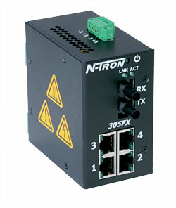 [305FX-ST] 300 Series, 5-Port, N-Tron 305FX Unmanaged Industrial Ethernet Switch, ST 2km