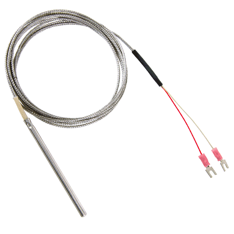 [2083-0129] Watlow Type J Thermocouple, 1/8 in. x 3.5 in. with 12 in fiberglass insulated Leads.