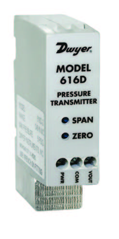 [616D-2] DIN Rail Differential Pressure Transmitter, 0-6"WC, 4-20mA/0-10VDC Output, 1/8"NPTF