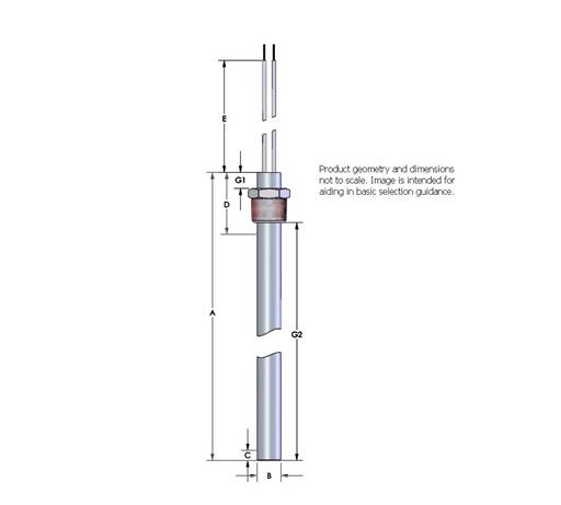[2090-1511] Watlow Firerod Heater, 3/4" dia, 14" Length, 240V, 500W, 12" Fiberglass Leads, 304SS Threaded Fitting