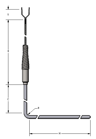 [2091-0931] Watlow AF Style Type J Ungrounded Thermocouple, 90 Degree Bend, 5.5" Hot Length, 5.125" Cold Length, 60" Leads