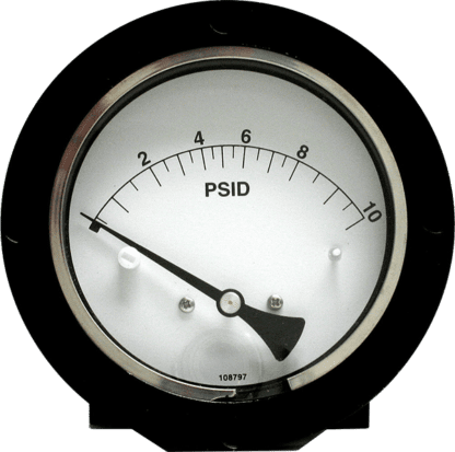 [120AA-00-O-GA / 0-10 PSID] Mid-West 120 Aluminum Differential Pressure Gauge, 2.5" Dial, 0 to 3000 psig (0 to 10 psid), 1/4 NPTF Back Mount
