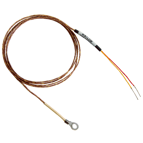 [70XJSGC040F] Watlow Style 70 Thermcouple, Ring terminal, grounded, Type J, Fiberglass w/SS overbraid Leads, 40"