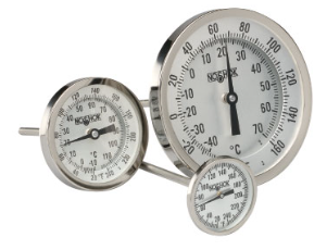 [50-110-090-50/500-F/C] 100 Series Industrial Type Bimetal Thermometer 5" Dial, 9" stem, back connected, 50/500 F/C