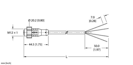 [UX19120] Turck Actuator and Sensor Cordset, Connection Cable (EKRT-A4.400-GC2K-5)