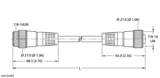 [U-47417] Turck Power Cordset, Extension Cordset (RSM RKM 44-22M/S4000)