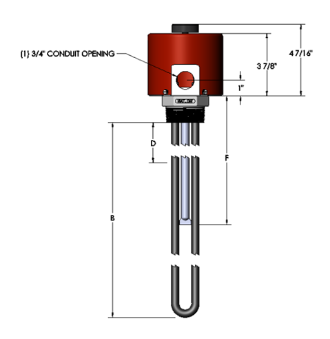 [2139-7904] Watlow 2" Tubular Immersion Plug Heater, 2 Element, 240 Volt, 1000 Watt