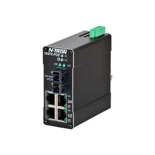 [105FX-ST] 100 Series, 5-Port, N-Tron 105FX Unmanaged Industrial Ethernet Switch, ST 2km