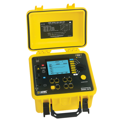 [2130.30] AEMC MODEL Megohmmeter Model 5070 (Graphical, Analog Bargraph, Backlight, Alarm, Timer, 500V, 1000V, 2500V, 5000V, Ramp, Auto DAR/PI/DD, RS-232 w/DataView® Software)