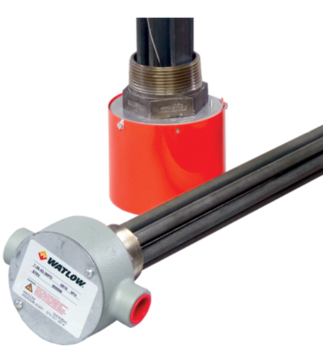 [2163-0487] Watlow Plug Size: 2 Inch Plug - 3 Elements Plug Voltage: 480 Plug Wattage: 5,000 Watt Density: 41.3 B Dimension (Immersed element Length): 17.7500 Electrical Phase configuration: 3 Phase - Delta wiring Plug Material: 304 Stainless Steel, Standard Class Element Material: Alloy 800 Cold Section below Plug: 4.3125 Element Passivation? No Element End Seal: Epoxy, 130 degree Celsius Process Sensor: Type J Thermocouple Hi-Limit Sensor: Type J Thermocouple Mounting Orientation: Horizontal Pilot Light: (not avail. with CSA or UL) No Terminal Enclosure: General Purpose (incl. CSA)