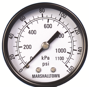 [GG35160U4] MARSHALLTOWN PRESSURE GAUGE 0-160PSI, 3.5" Dial, 1/4"NPT CBM w/U-CLAMP