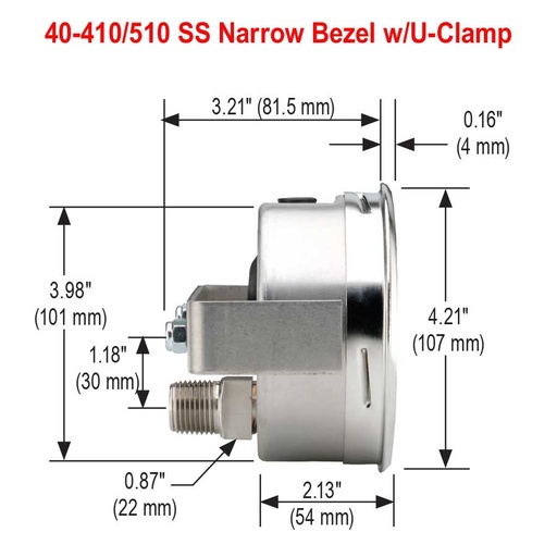 [40-911-3000-PSI-SSBU] 900 Series Pressure Gauge, 4" Dial, 0-3000PSI, 1/4"LBM w/U-Clamp, Liquid Filled
