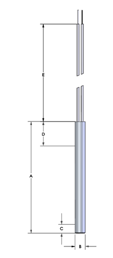 [2186-3642] Watlow Firerod Heater Dia .371",Length 4.75",240V/500W,12"Lead SS Sheath