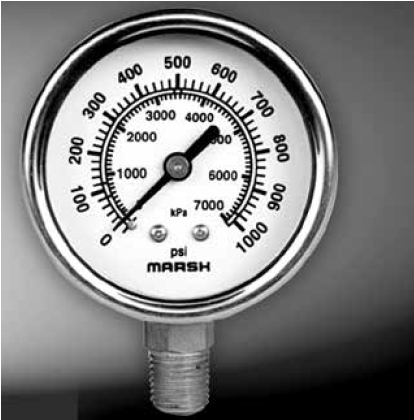 [J7672P] Pressure Gauge , 0-1000psi, 63mm, Lower Mount, 1/4"NPT,Liquid Filled