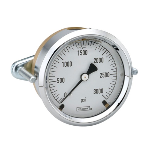 [25-310-300-psi-CBU] 310 Series Brass Case Liquid Filled Pressure Gauge, 0 psi to 300 psi, Chrome Bezel & U-Clamp