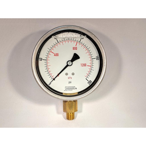 [40-901-200-psi/kPa-1/2] PRESSURE GAUGE 4"L.F. 1/2"BM 1%ACCRCY BRNZ TUBE W/SS CASE