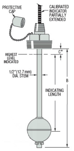 [W1111103] Gems SS DipTape, 42", 316SS Float, 2"NPT, TLU-72500-3-SS-SS-42
